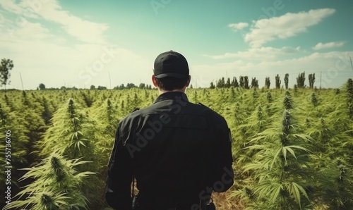 Law enforcement amid cannabis fields. suitable for your plant crime design photo