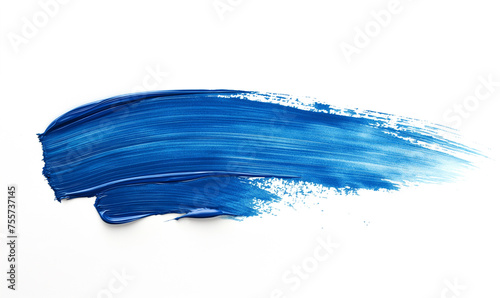 Blue paint brush stroke on white background.