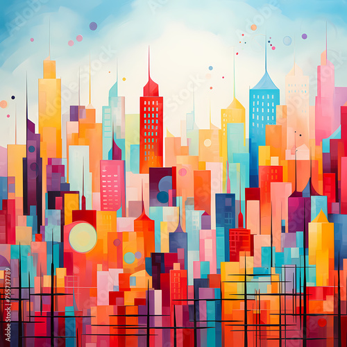 A colorful abstract city skyline.