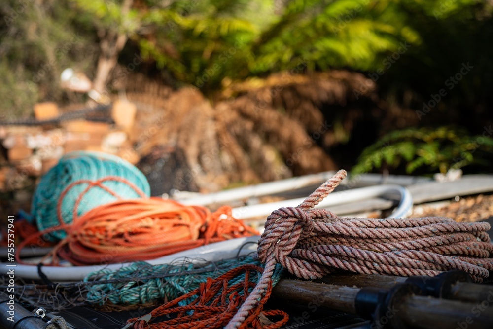 fishing rope on a lobster fishing boat in tasmania fishing rope on a lobster fishing boat in tasmania