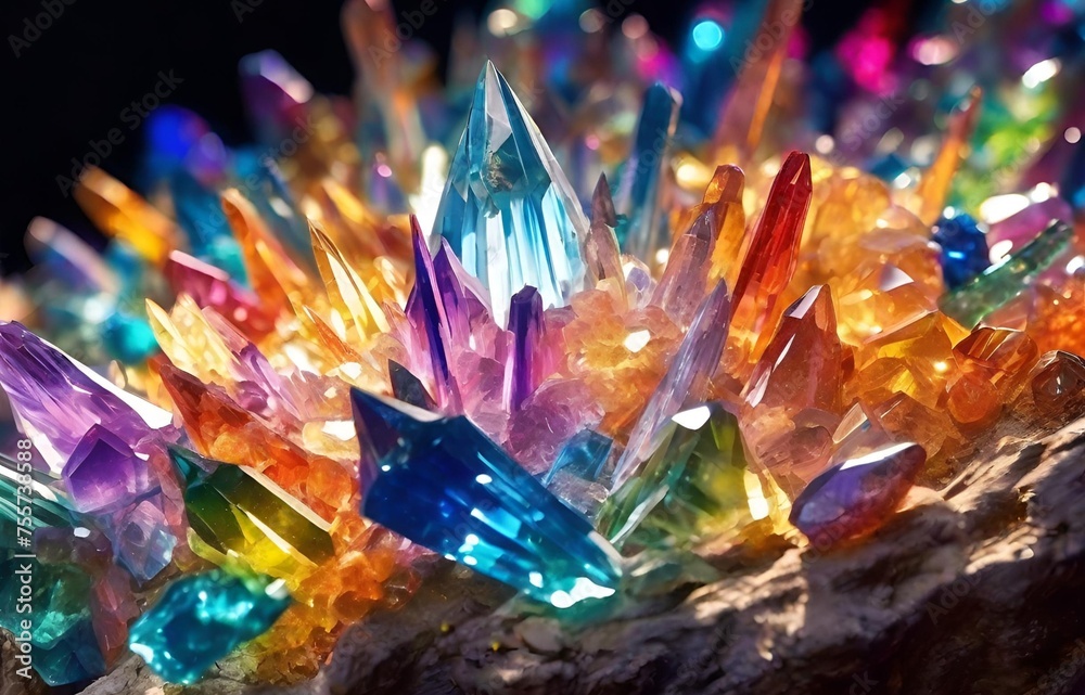 colored crystals sparkle, macro photography colored crystals sparkle, macro photography