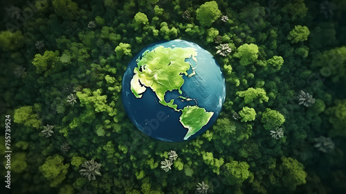 Earth in the forest, Earth day, environmental protection, renewable energy