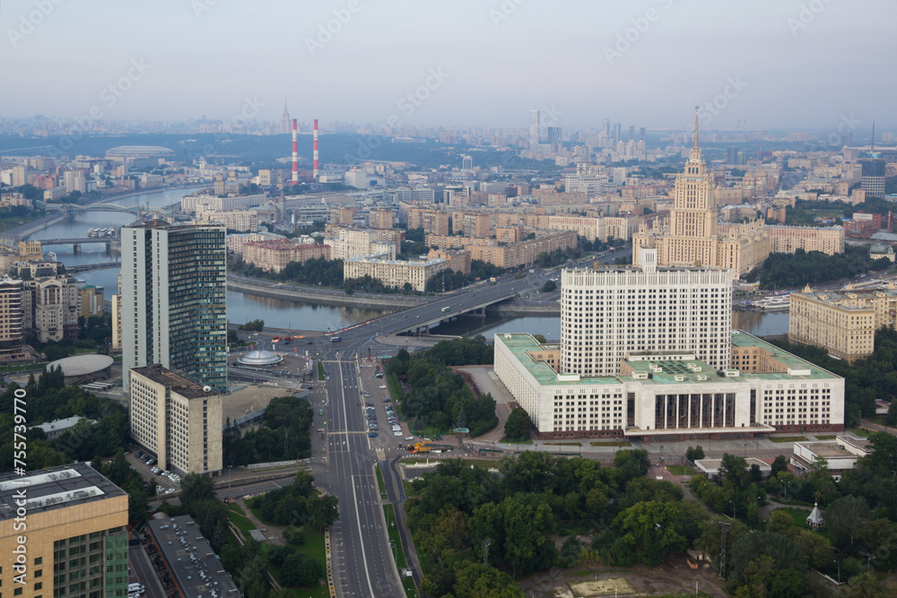 Government of Russian Federation, Novoarbatsky bridge, Ukraine hotel in morning in Moscow, Russia