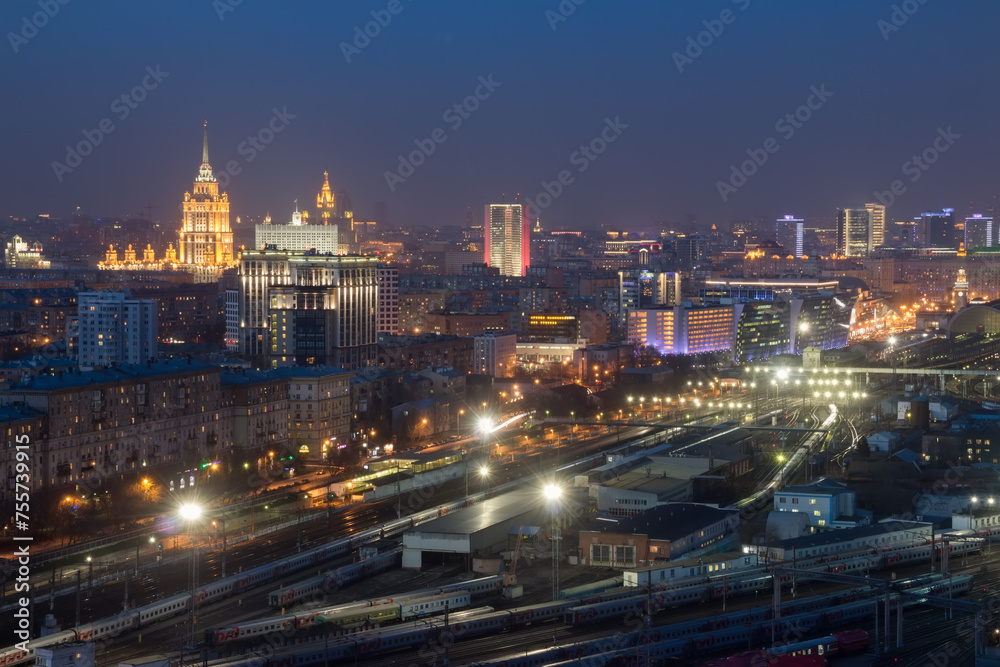  Kievsky railway station at night. Russian Railways is among three largest transport companies in world