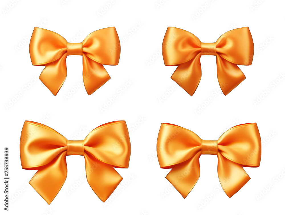 Set of peach satin ribbon and bow isolated on transparent background, transparency image, removed background
