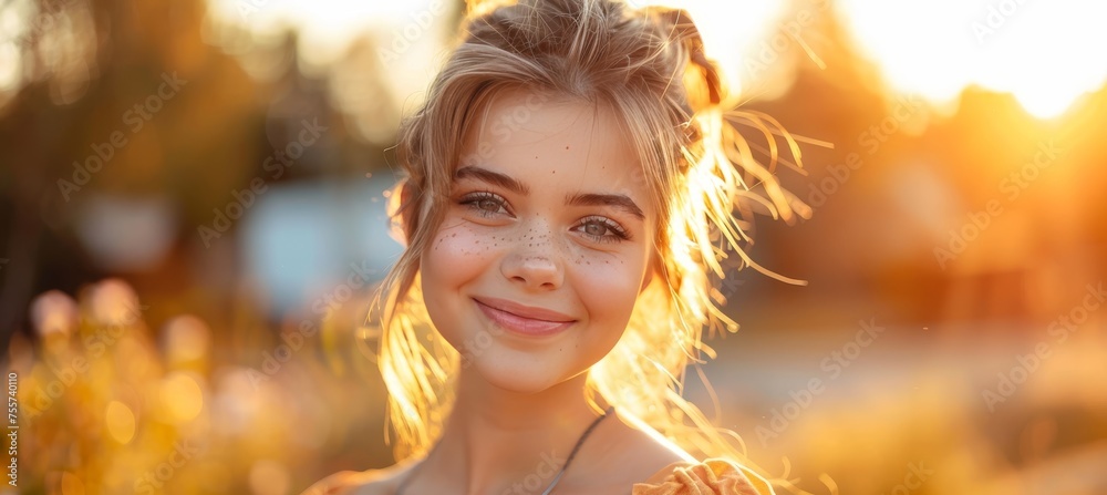 Chic model with flawless makeup in golden hour light against modern architecture for luxury brand. Chic model with flawless makeup in golden hour light against modern architecture for luxury brand.