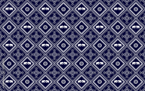 Pattern geometric shapes with an elephant as the highlight. Seamless. Modern fashion design for backgrounds, illustration, Embroidery style, wallpapers, carpets, clothes, batik, and fabrics.