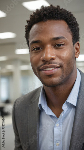 Business young african american man smiling at the office. Executive work environment.