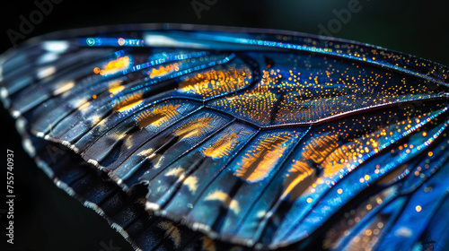 Close-up of a butterfly wing, showcasing the intricate patterns and colors of nature.
