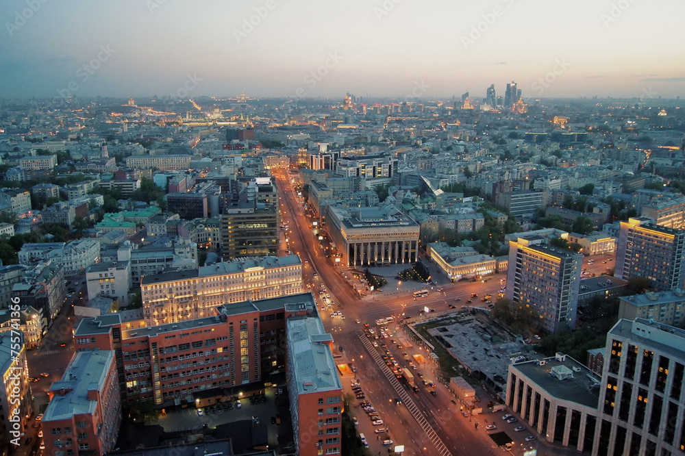 View from Business Center Domnikov to Sakharov avenue at evening in Moscow, Russia