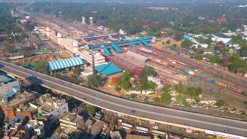 Aerial view of Varanashi railway Station, Drone view railway station  photo