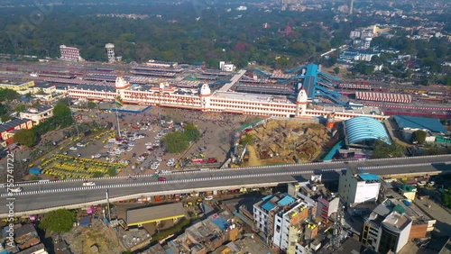 Aerial view of Varanashi railway Station, Drone view railway station  photo