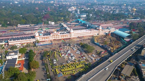 Aerial view of Varanashi railway Station, Drone view railway station  photo