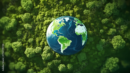 Earth in the forest, Earth day, environmental protection, renewable energy