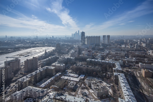 Idustrial area, Begovoy Area, hippodrome at winter day in Moscow, Russia photo