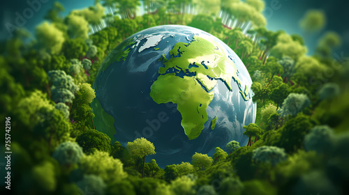 Earth in the forest  Earth day  environmental protection  renewable energy