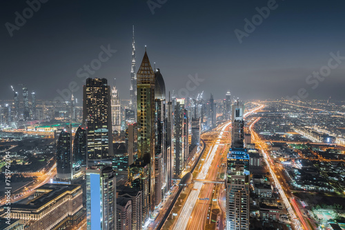  Burj Khalifa, Rose Rayhaan by Rotana, Ahmed Abdul Rahim Al Attar Tower at night, Sheikh Zayed highway