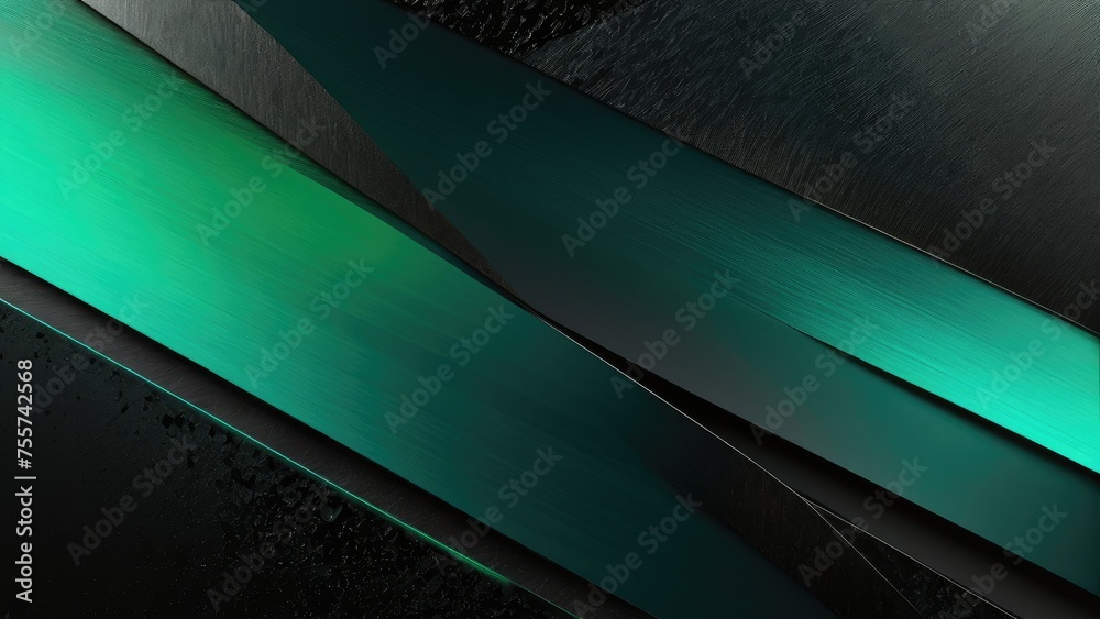 Abstract art featuring a light pattern transitioning from emerald to onyx, gradient melding with a metal texture, soft tech elements arranged diagonally, background encompassing shades of black Abstract art featuring a light pattern transitioning from emerald to onyx, gradient melding with a metal texture, soft tech elements arranged diagonally, background encompassing shades of black