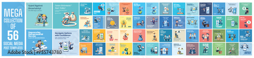 Mega collection of 56 social media post design template. Used for financial advertising