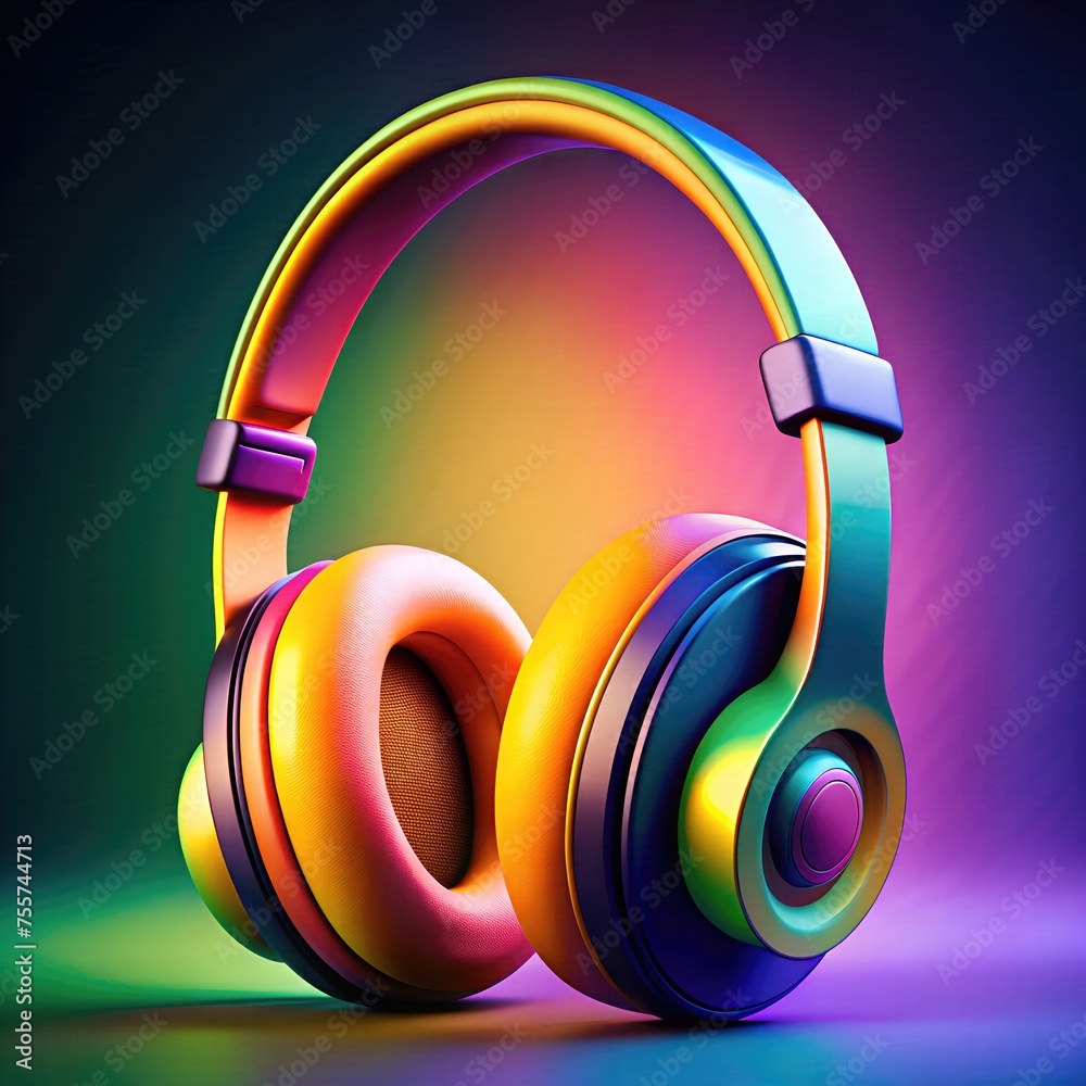 colorful wired headphones on abstract gradient glowing background colorful wired headphones on abstract gradient glowing background