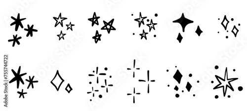 Stars doodle sparkling collection hand drawn pen graffiti grunge sketches. photo