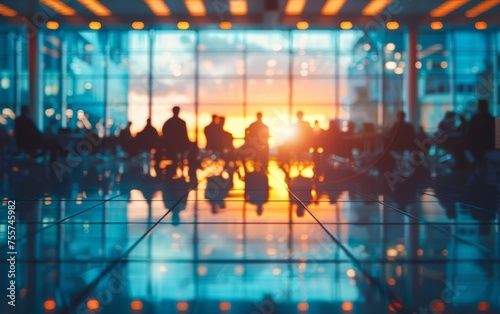 Wallpaper Mural Conference in modern glass-walled boardroom with indistinct figures in background. Torontodigital.ca