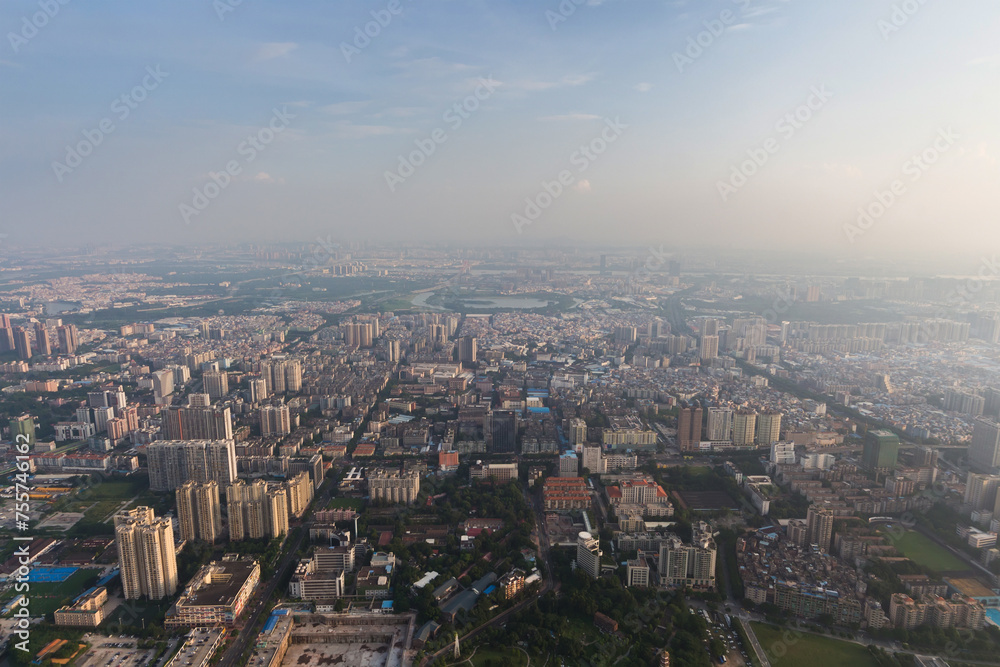 Residential area at sunny summer day, Guangzhou, China, aerial view