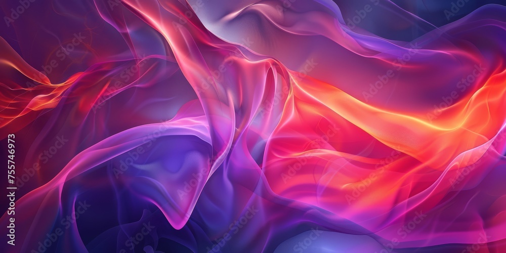 Obraz premium Bright, flowing waves of color in hot pink, blue, and yellow, suitable for lively backgrounds, energetic designs, and artistic representations.