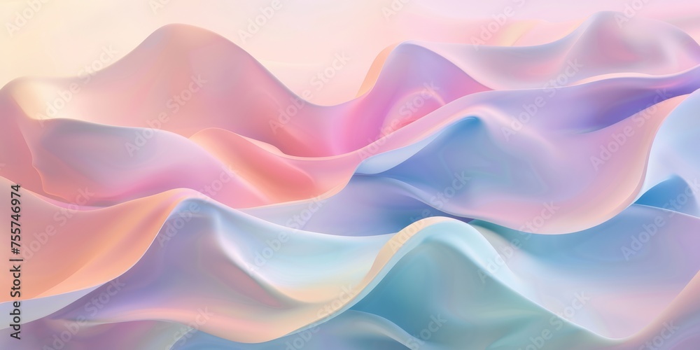 Obraz premium Soft pastel fabric-like waves in a seamless flow, ideal for serene backgrounds and soothing designs with a sense of fluidity and calm.