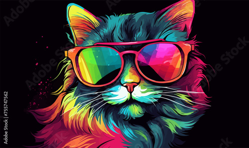 Cool looking cute cat wearing sunglasses illustration vector