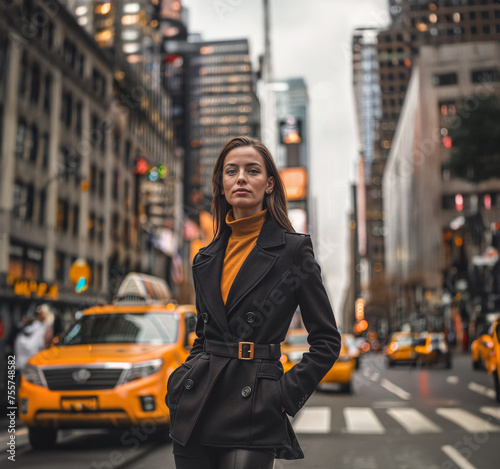 Confident female business executive posing in the middle of a busy street in New York © Jason