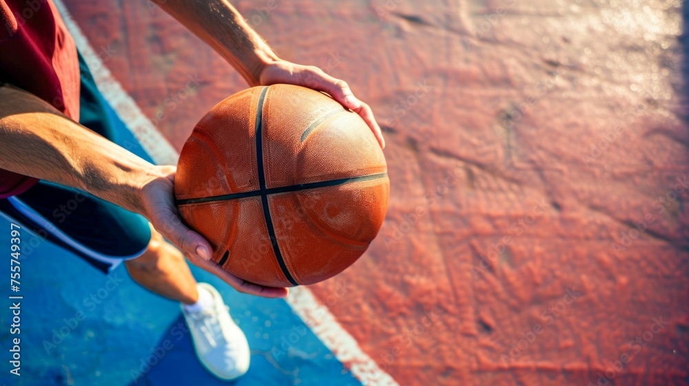 Basketball Player Gripping the Ball on Court. Generative ai Basketball Player Gripping the Ball on Court. Generative ai
