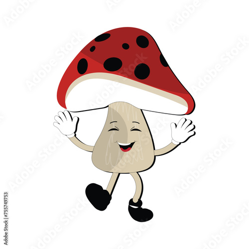 Mushroom character design different expression in vintage style, Kawaii mushroom cartoon mascot character vector illustration. Eps 10 photo