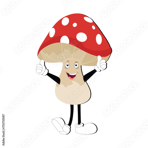 Mushroom character design different expression in vintage style, Kawaii mushroom cartoon mascot character vector illustration. Eps 10 photo