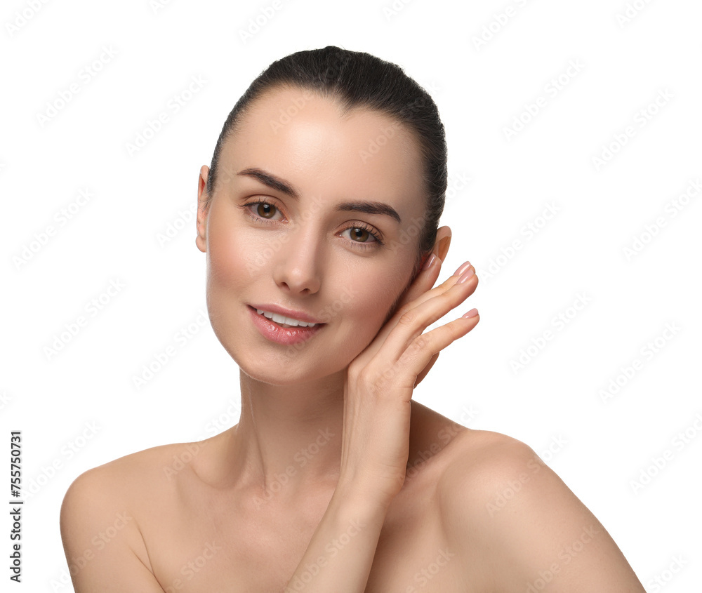 Portrait of beautiful young woman on white background Portrait of beautiful young woman on white background