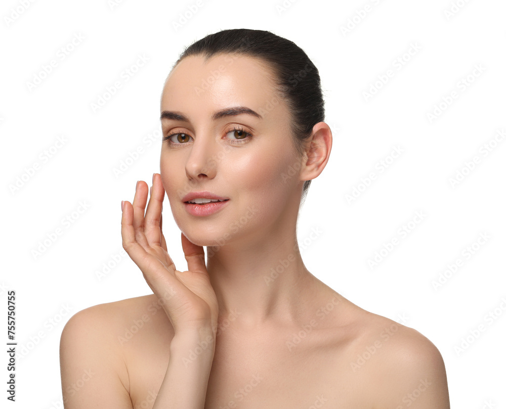 Portrait of beautiful young woman on white background Portrait of beautiful young woman on white background