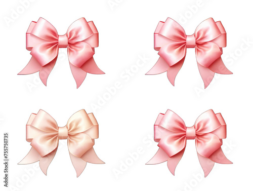 Set of rose satin ribbon and bow isolated on transparent background, transparency image, removed background