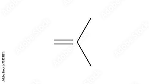 isobutylene molecule, structural chemical formula, ball-and-stick model, isolated image hydrocarbon photo