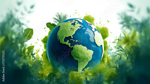 The green earth in the middle of the green forest represents nature  shows love for nature and protects the environment
