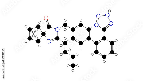 irbesartan molecule, structural chemical formula, ball-and-stick model, isolated image avapro