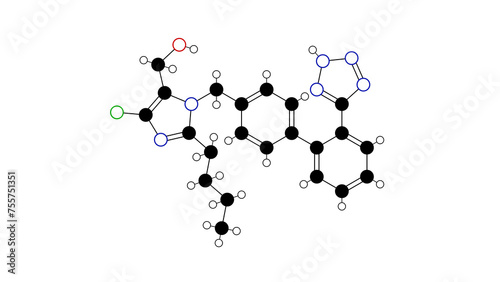 losartan molecule, structural chemical formula, ball-and-stick model, isolated image cozaar