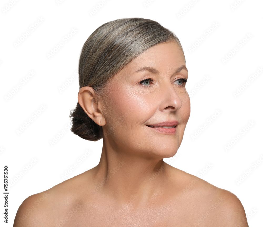 Beautiful mature woman with healthy skin on white background Beautiful mature woman with healthy skin on white background