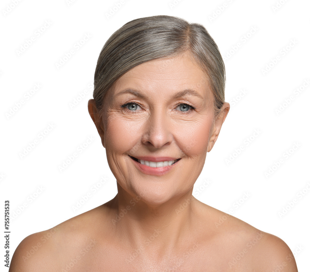 Beautiful mature woman with healthy skin on white background Beautiful mature woman with healthy skin on white background