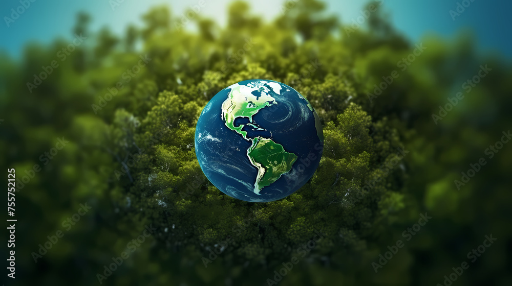 The green earth in the middle of the green forest represents nature, shows love for nature and protects the environment The green earth in the middle of the green forest represents nature, shows love for nature and protects the environment