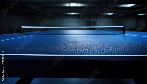 Blue and smooth surface table tennis table with tight black net © MISHAL