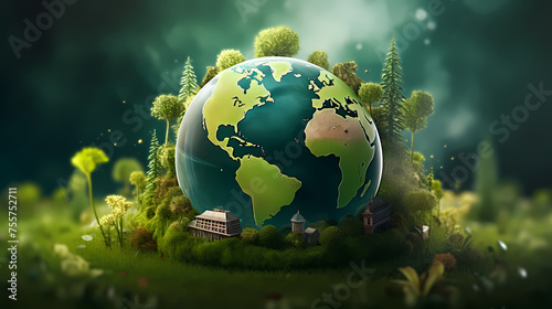 The green earth in the middle of the green forest represents nature, shows love for nature and protects the environment