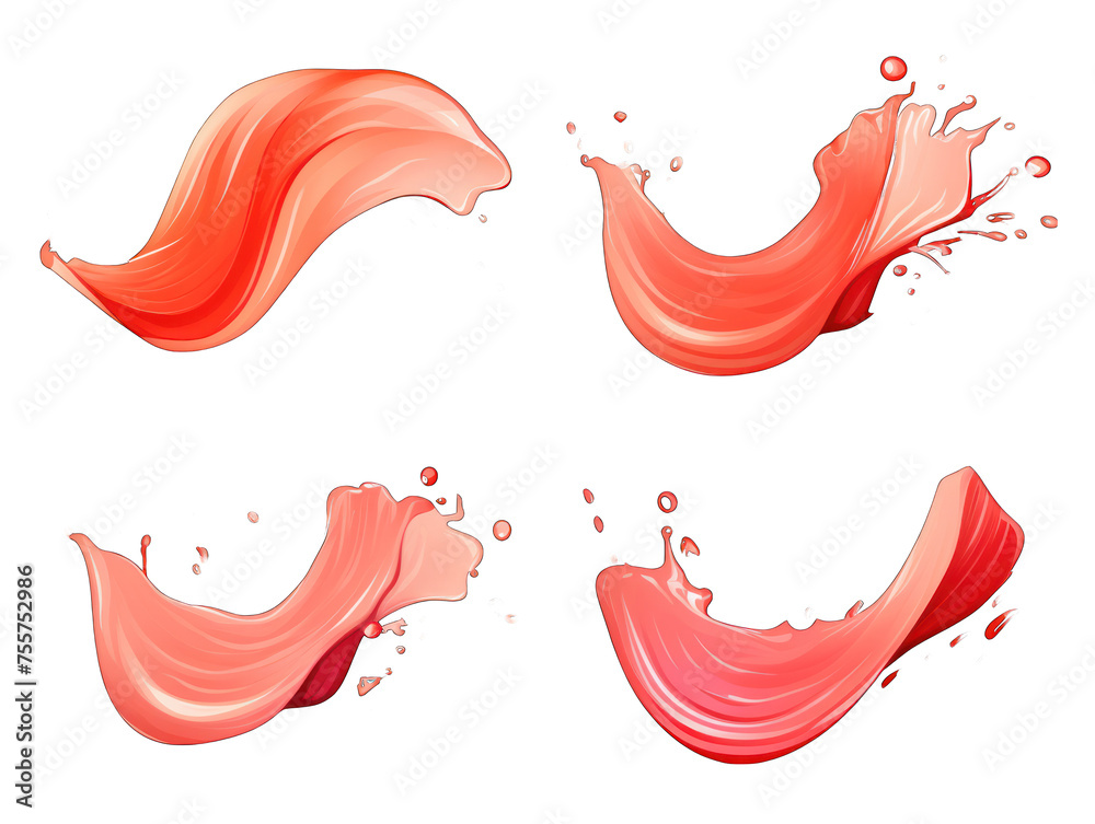 Set of salmon pink liquid wave splash water isolated on transparent background, transparency image, removed background - obrazy, fototapety, plakaty 