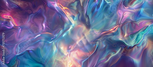 A colorful, abstract painting with a blue and purple background