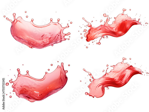Set of salmon pink liquid wave splash water isolated on transparent background, transparency image, removed background photo