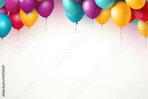 Colorful balloons with strings forming a border around the text area